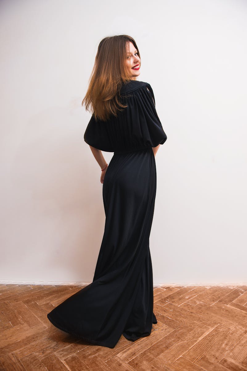 Woman Wearing Black Maxi Dress